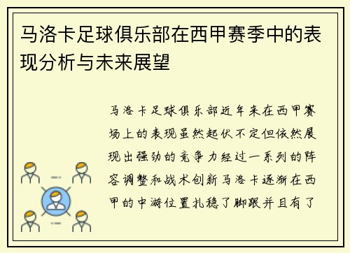 马洛卡足球俱乐部在西甲赛季中的表现分析与未来展望